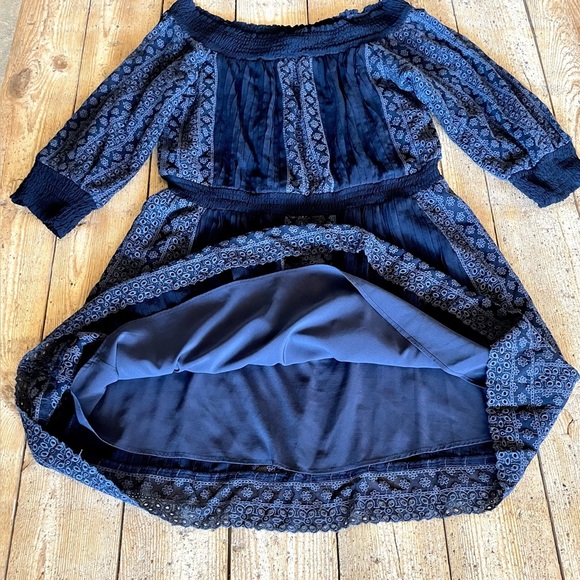 Alice + Olivia Pammy Navy Eyelet Lace Off Shoulder Mini Dress Size Med - Picture 5 of 7